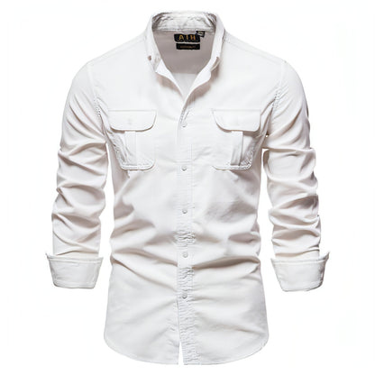 Men Dress Shirt College Tops de manga longa azul