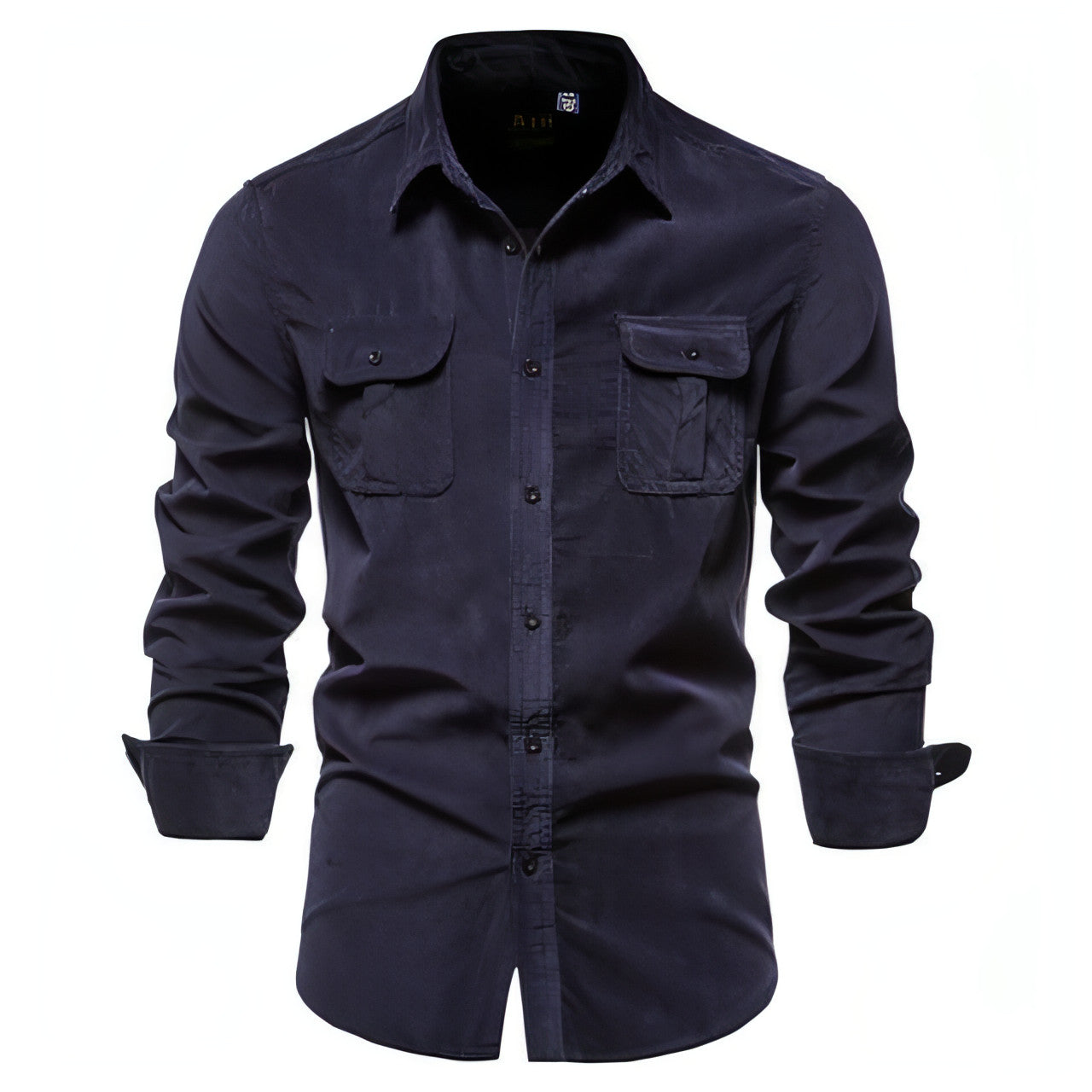 Men Dress Shirt College Tops de manga longa azul