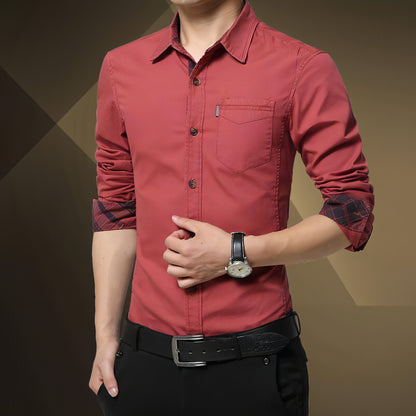 Solid Color Men's Military Dress Shirt Style Slim Fit