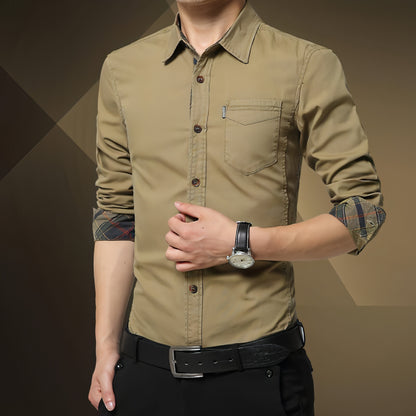 Solid Color Men's Military Dress Shirt Style Slim Fit