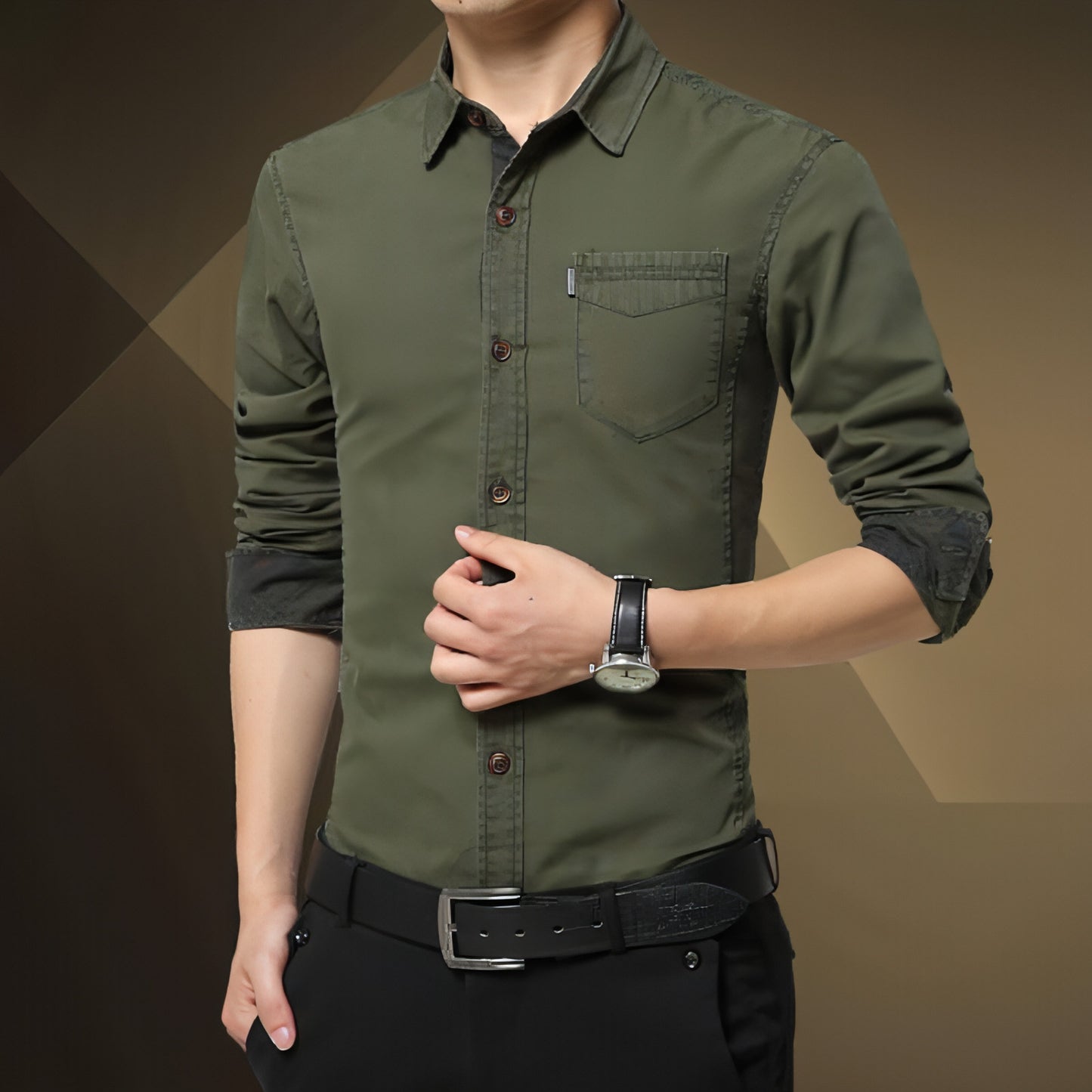 Solid Color Men's Military Dress Shirt Style Slim Fit