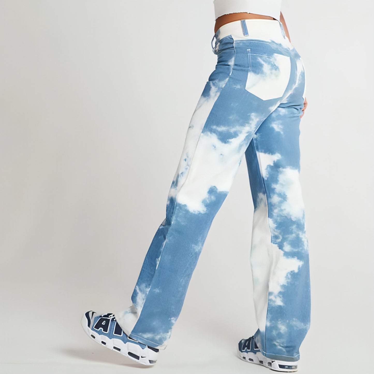 Tie Dye Print Straight Leg Jeans For Women