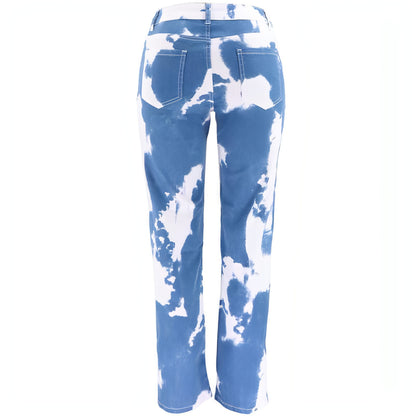 Tie Dye Print Straight Leg Jeans For Women