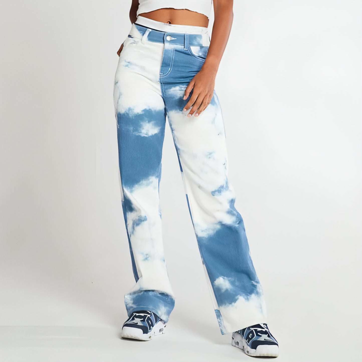 Tie Dye Print Straight Leg Jeans For Women