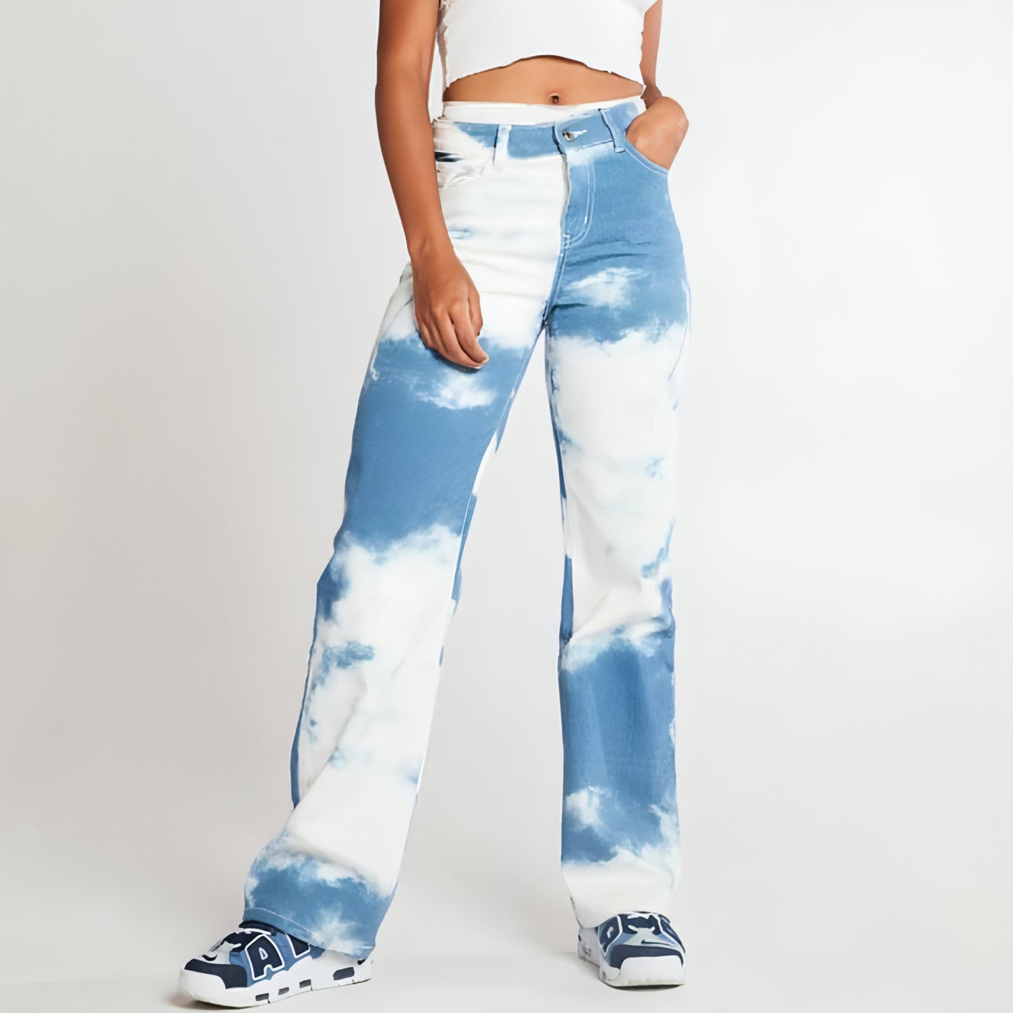 Tie Dye Print Straight Leg Jeans For Women