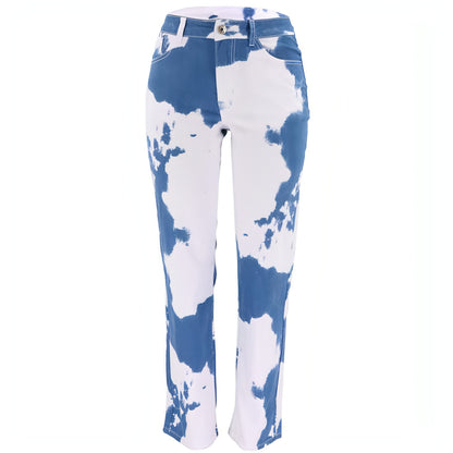 Tie Dye Print Straight Leg Jeans For Women