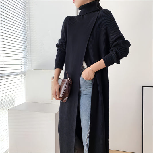 A.1 Long Knit Turtleneck Sweater Long Skirt Pullover Bottoming With Slits And Slim Fit