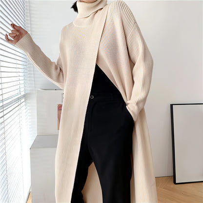 A.1 Long Knit Turtleneck Sweater Long Skirt Pullover Bottoming With Slits And Slim Fit