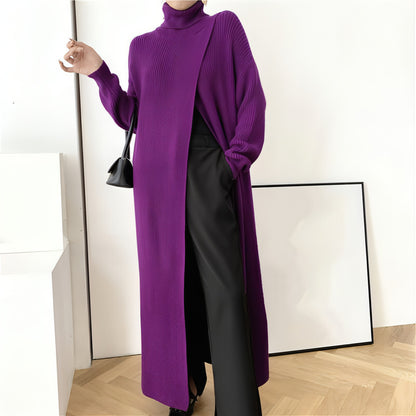 A.1 Long Knit Turtleneck Sweater Long Skirt Pullover Bottoming With Slits And Slim Fit