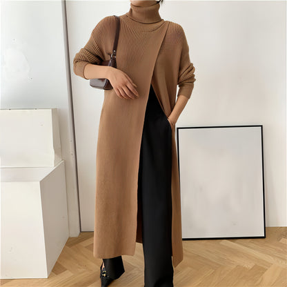 A.1 Long Knit Turtleneck Sweater Long Skirt Pullover Bottoming With Slits And Slim Fit