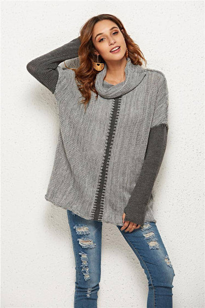 A1. Women's Knitted Pullover Sweater With Holes In Fingers