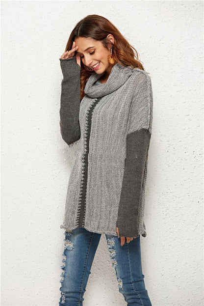 A1. Women's Knitted Pullover Sweater With Holes In Fingers