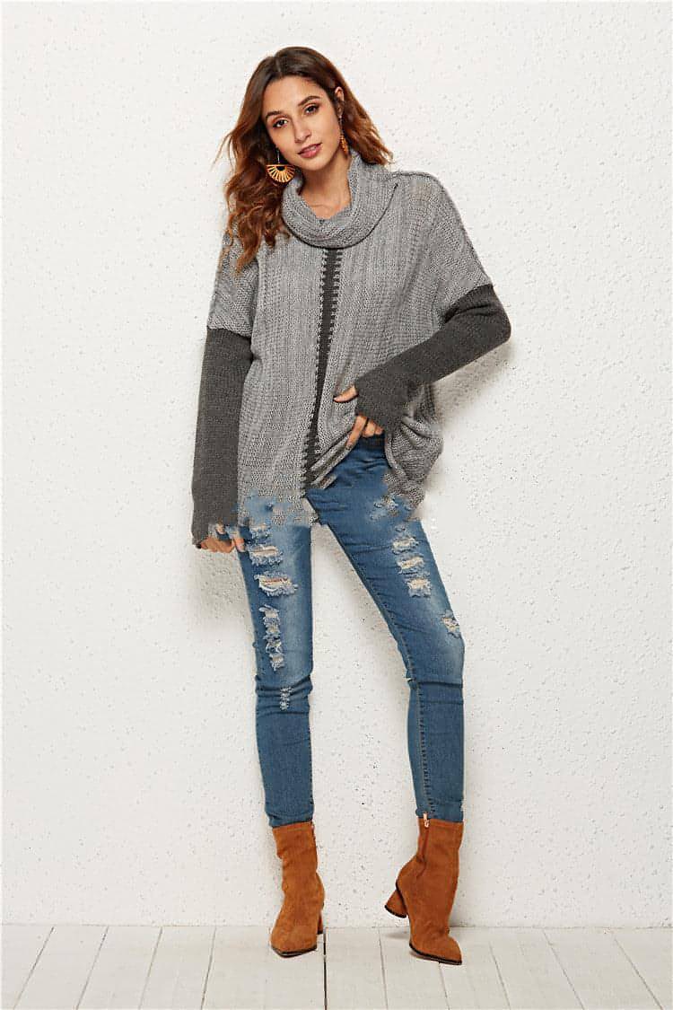 A1. Women's Knitted Pullover Sweater With Holes In Fingers