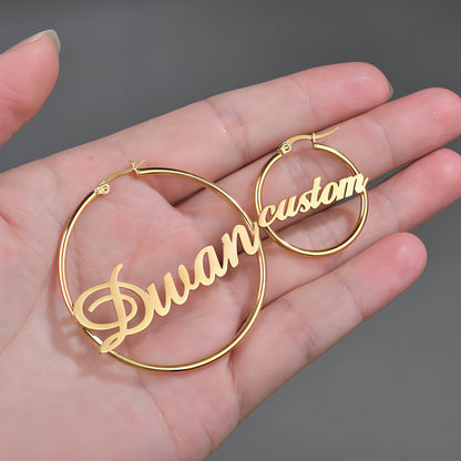 Stainless Steel Custom Name Hoop Earrings Personalized Letter Circle Earring for Women