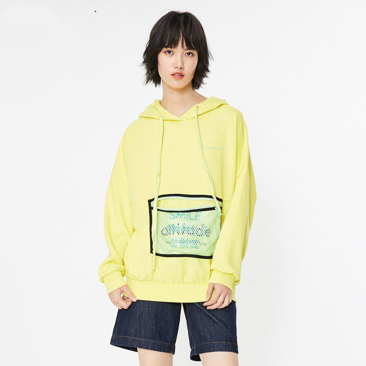 Loose Hooded Mesh Bag Design Letter Sweater Women