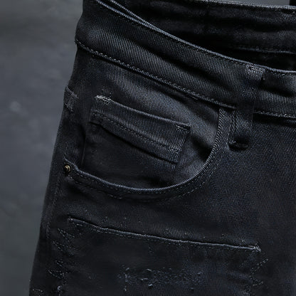 Frühling und Sommer neue Jeans reine schwarze zerrissene Stretch-Jeans Männer schwarze Jeans Männer