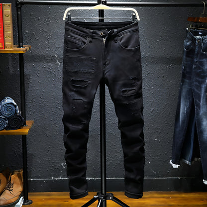 Frühling und Sommer neue Jeans reine schwarze zerrissene Stretch-Jeans Männer schwarze Jeans Männer