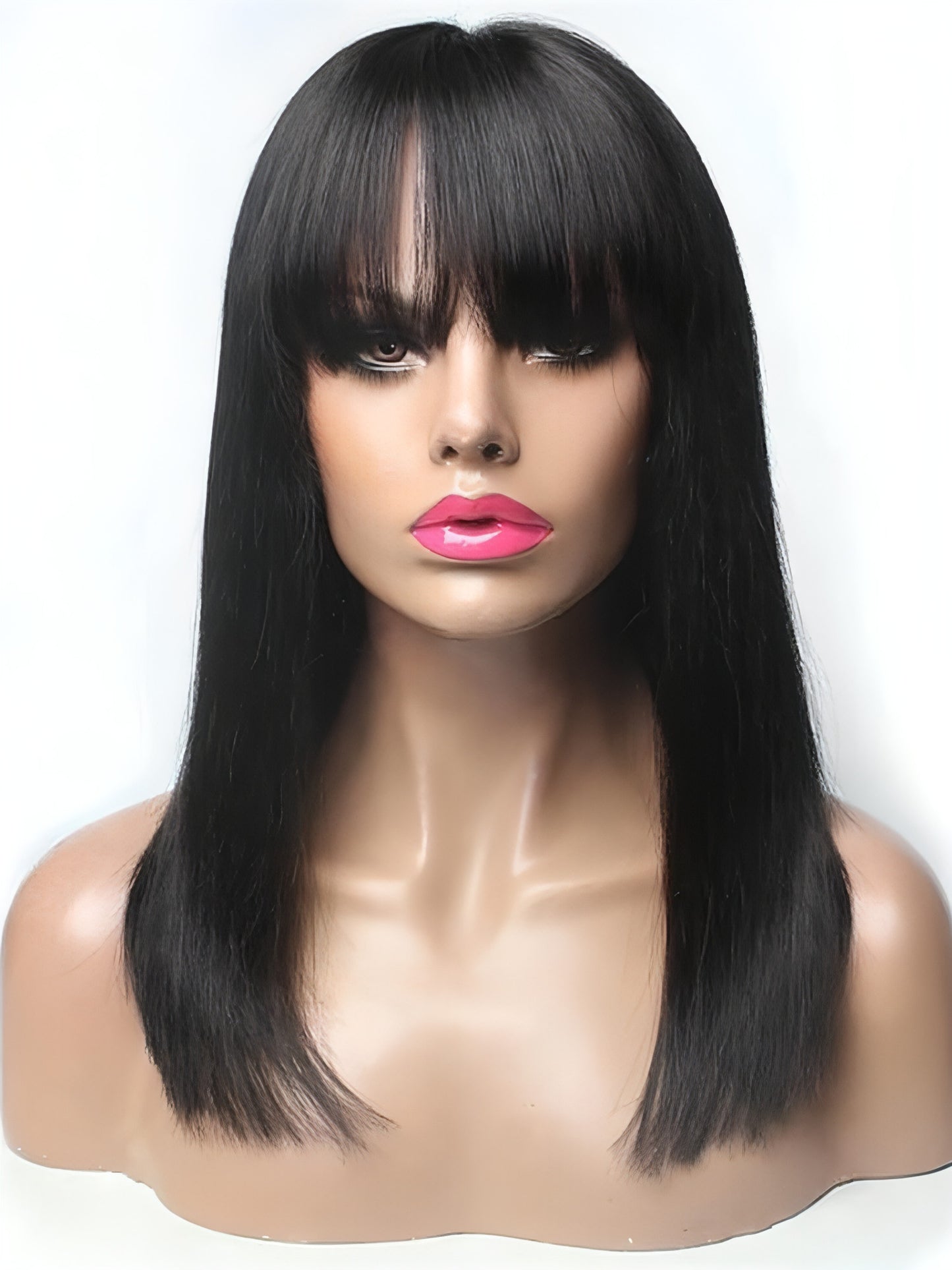 Brazilian Straight Black 100 Real Hair 30Inch Long Bangs Wig