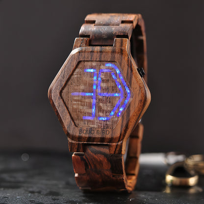 Z. LED Display Wooden Watch Men Wristwatches Wood Night Vision