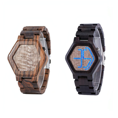 Z. LED Display Wooden Watch Men Wristwatches Wood Night Vision