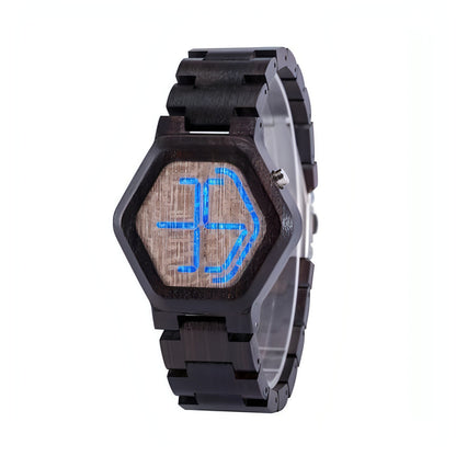 Z. LED Display Wooden Watch Men Wristwatches Wood Night Vision