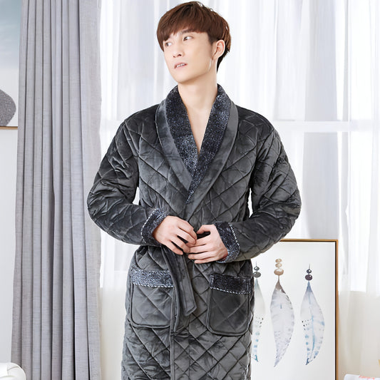 Winter Pajamas Men'S Winter Thickened Long Pajamas Plus Velvet