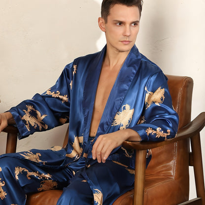 Silk Robe Pants Pajama Set