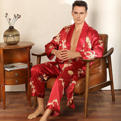 Silk Robe Pants Pajama Set