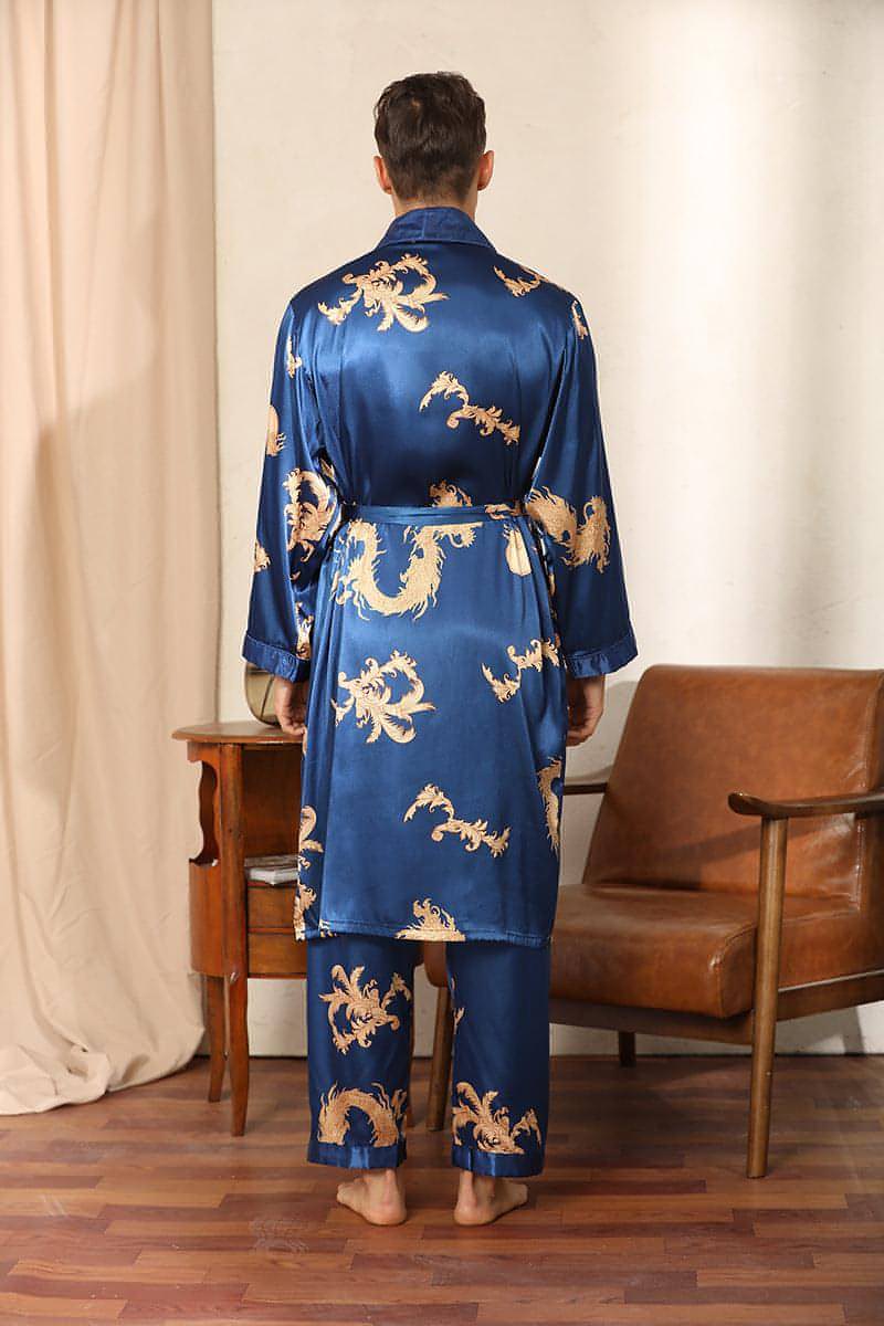 Silk Robe Pants Pajama Set