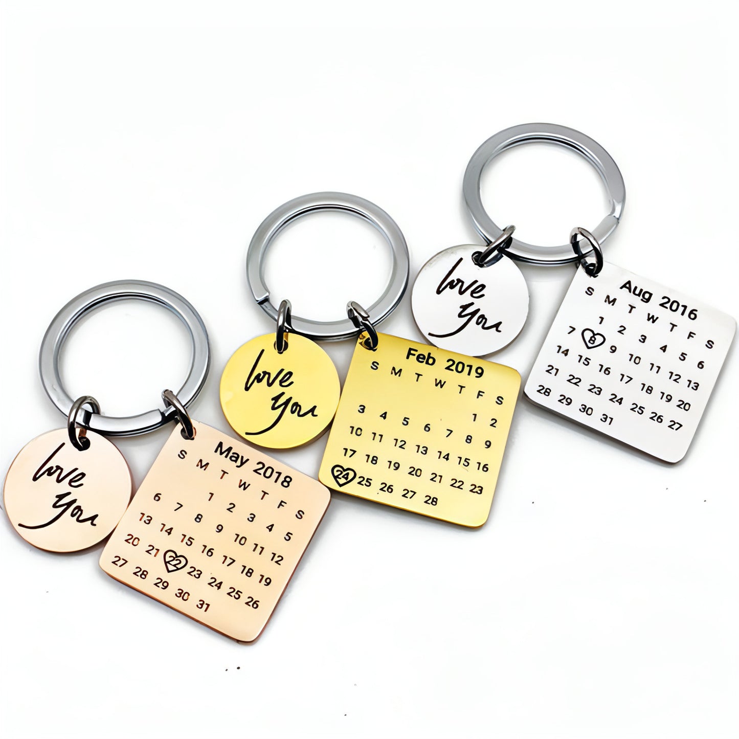 Personalized Stainless Steel Calendar Keychain – Custom Engraved Date Gift