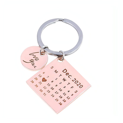 Personalized Stainless Steel Calendar Keychain – Custom Engraved Date Gift