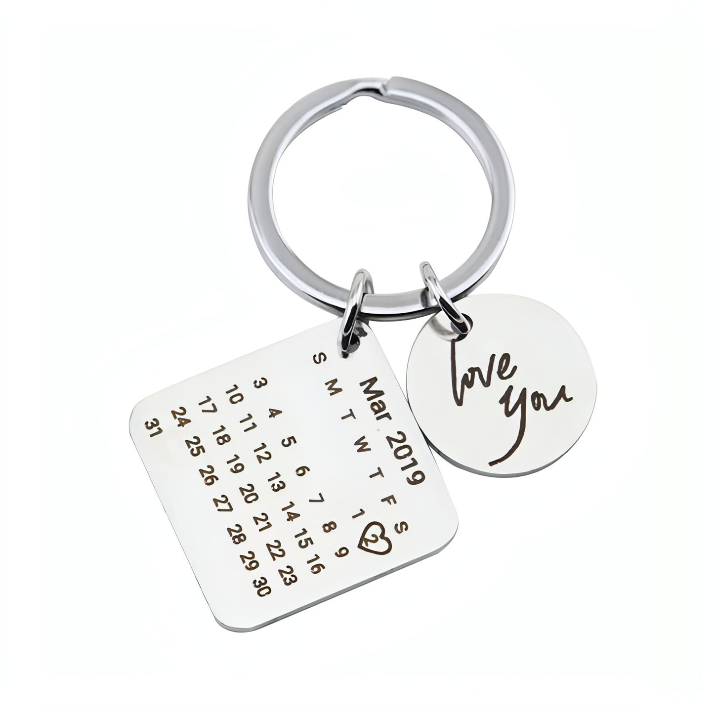 Personalized Stainless Steel Calendar Keychain – Custom Engraved Date Gift