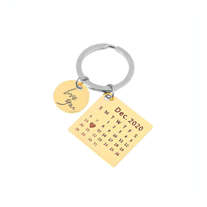 Personalized Stainless Steel Calendar Keychain – Custom Engraved Date Gift