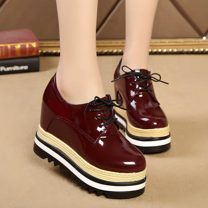 Student All-match Patent Leather Single Shoe Lace Up Casual Platform Platform Shoes