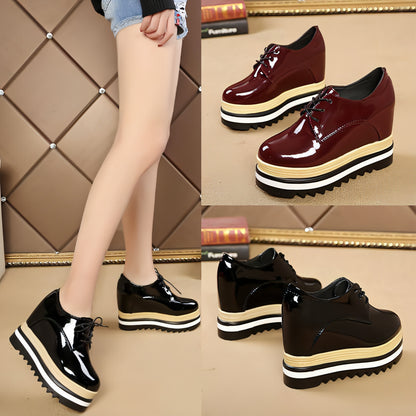 Student All-match Patent Leather Single Shoe Lace Up Casual Platform Platform Shoes