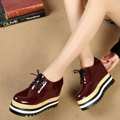 Student All-match Patent Leather Single Shoe Lace Up Casual Platform Platform Shoes