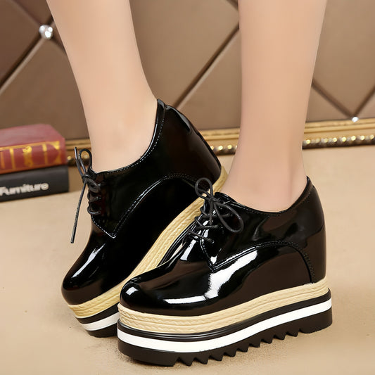 Aluno All-Match Patent Leather Shoe Shoe Up Up Shoes Casual Platform Shoes