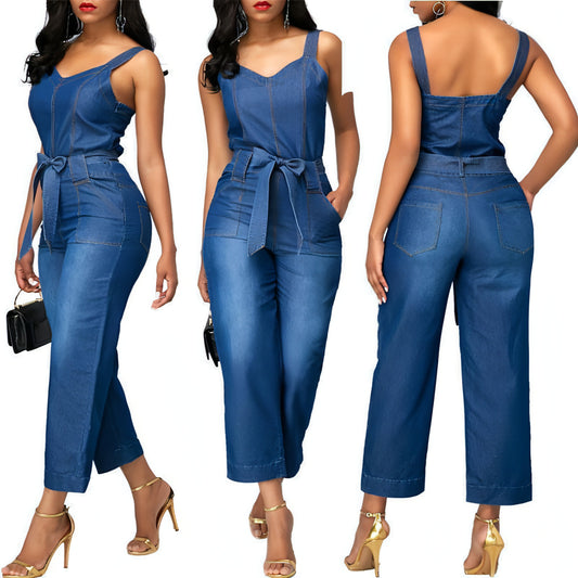 Jumpsuit aus Denim mit Sling-Schleife