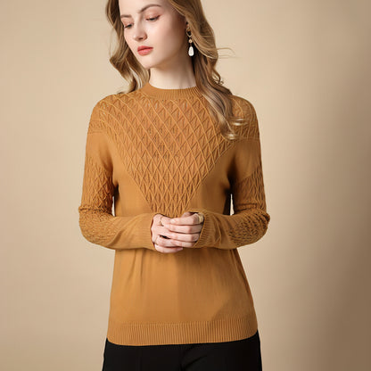 Pure Color Hollow Knitted Sweater Women Half High Fashion