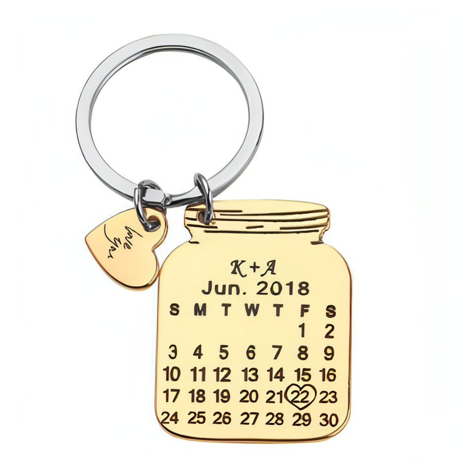 Personalized Heart-Shaped Calendar Keychain – Custom Engraved Date & Name