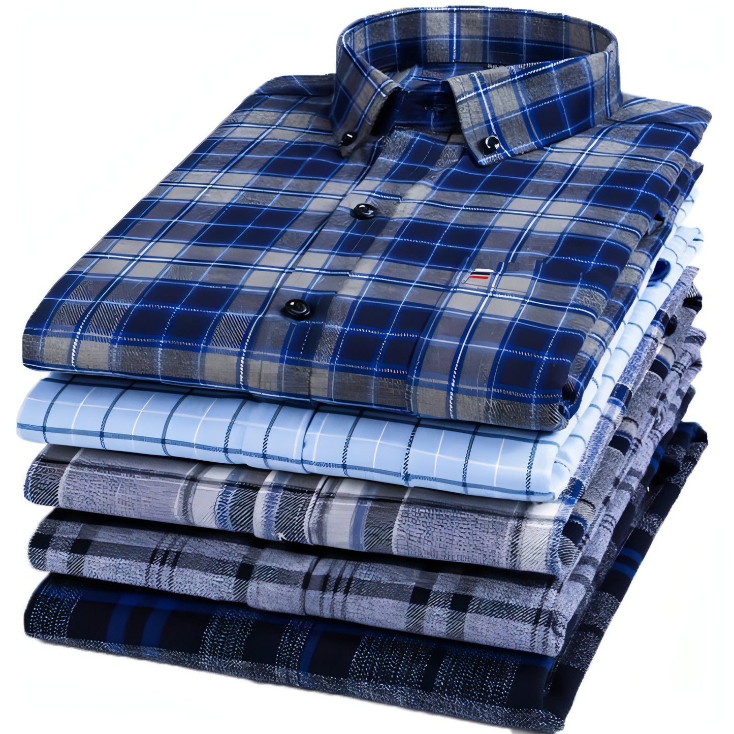 Cotton Long-sleeved DressShirt Plaid Business Slim Fit