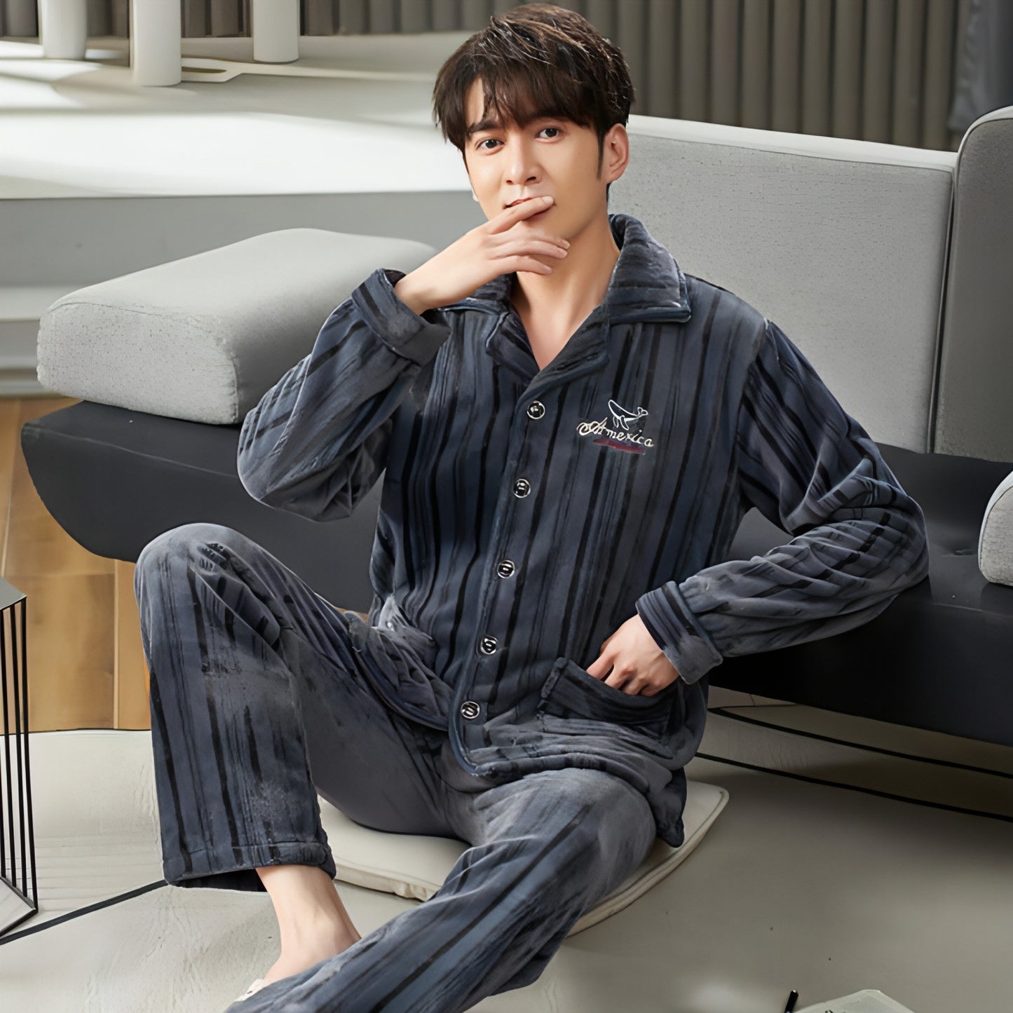 Men's Winter Flannel Pajamas Suit