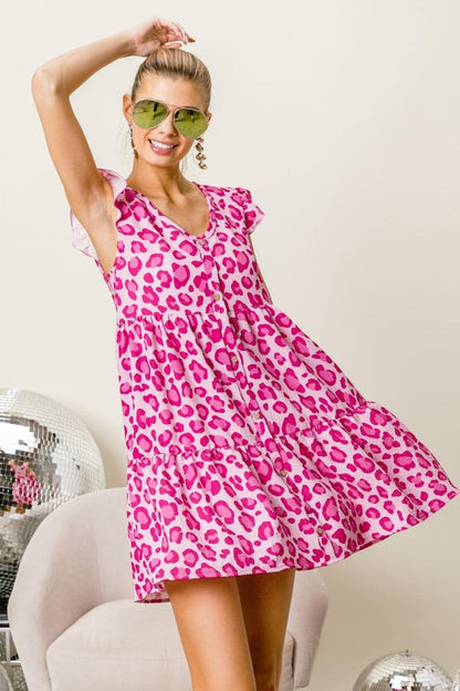 Bibi leopard Cap Sleeve stopenjska mini obleka