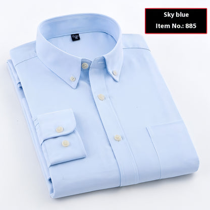 Men's Oxford Pure Color Slim Shirt For Young And Middle-aged People