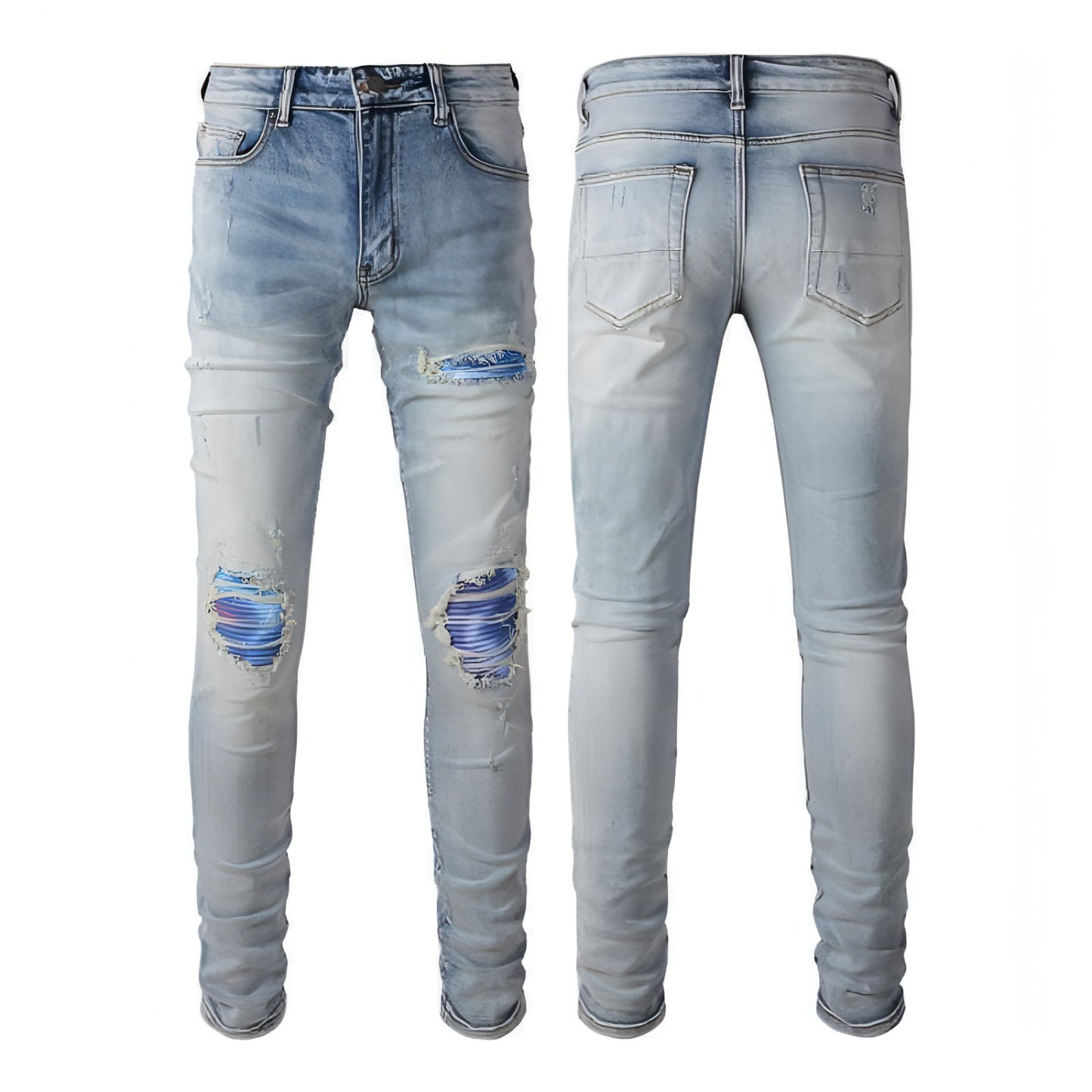 Slim Elastic Hole Skinny Pencil Trousers Jeans Men