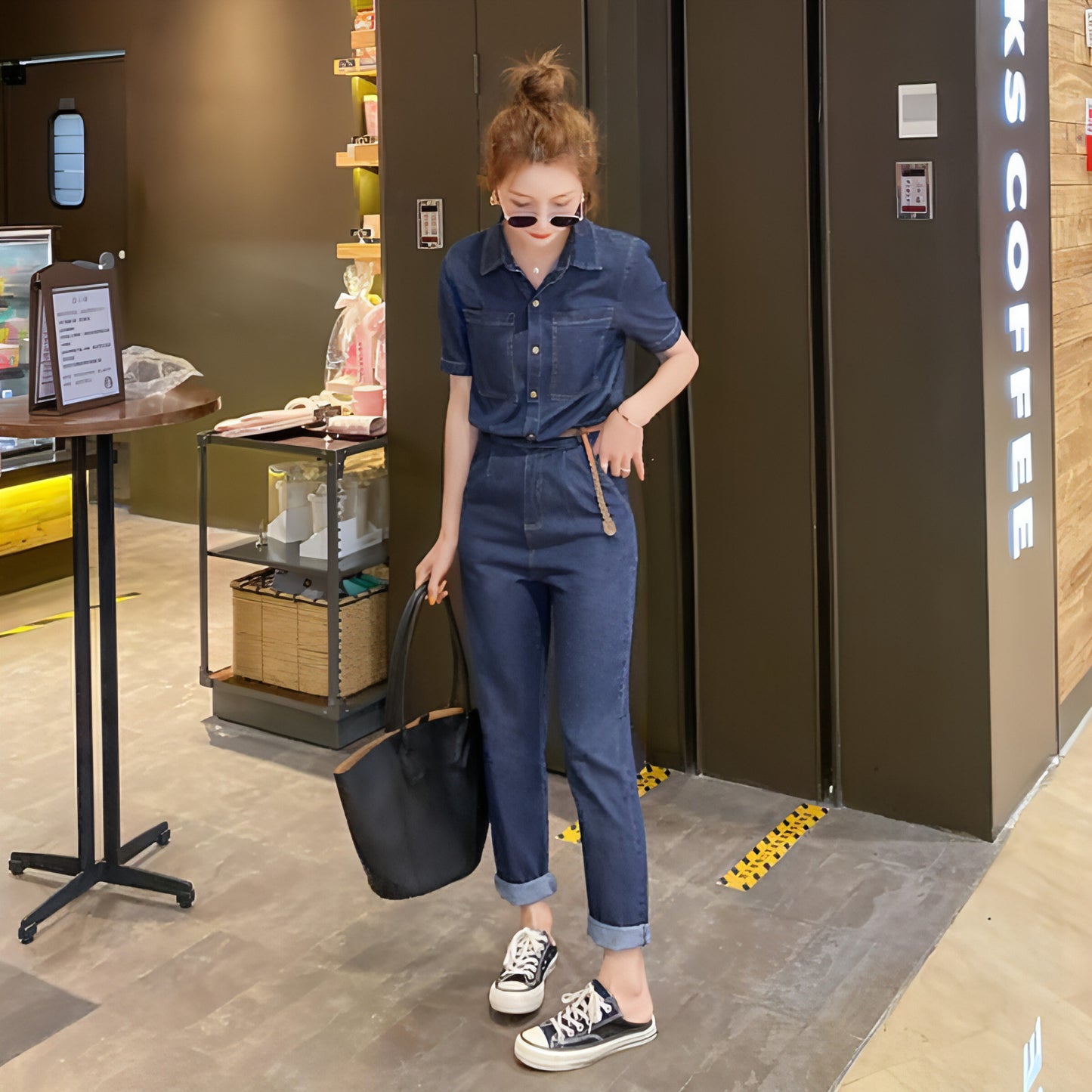 Summer New Short-sleeved Jumpsuit Overall Jeans Clothes Women's Jumpsuit