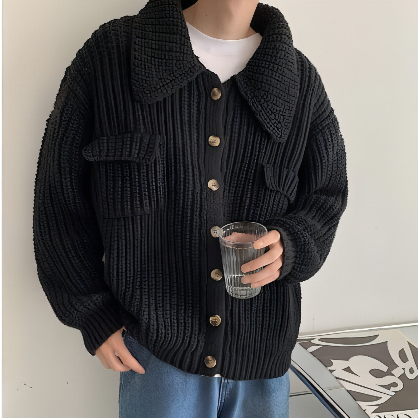 Winter Lapel Sweater Single-breasted Men's Loose Cardigan