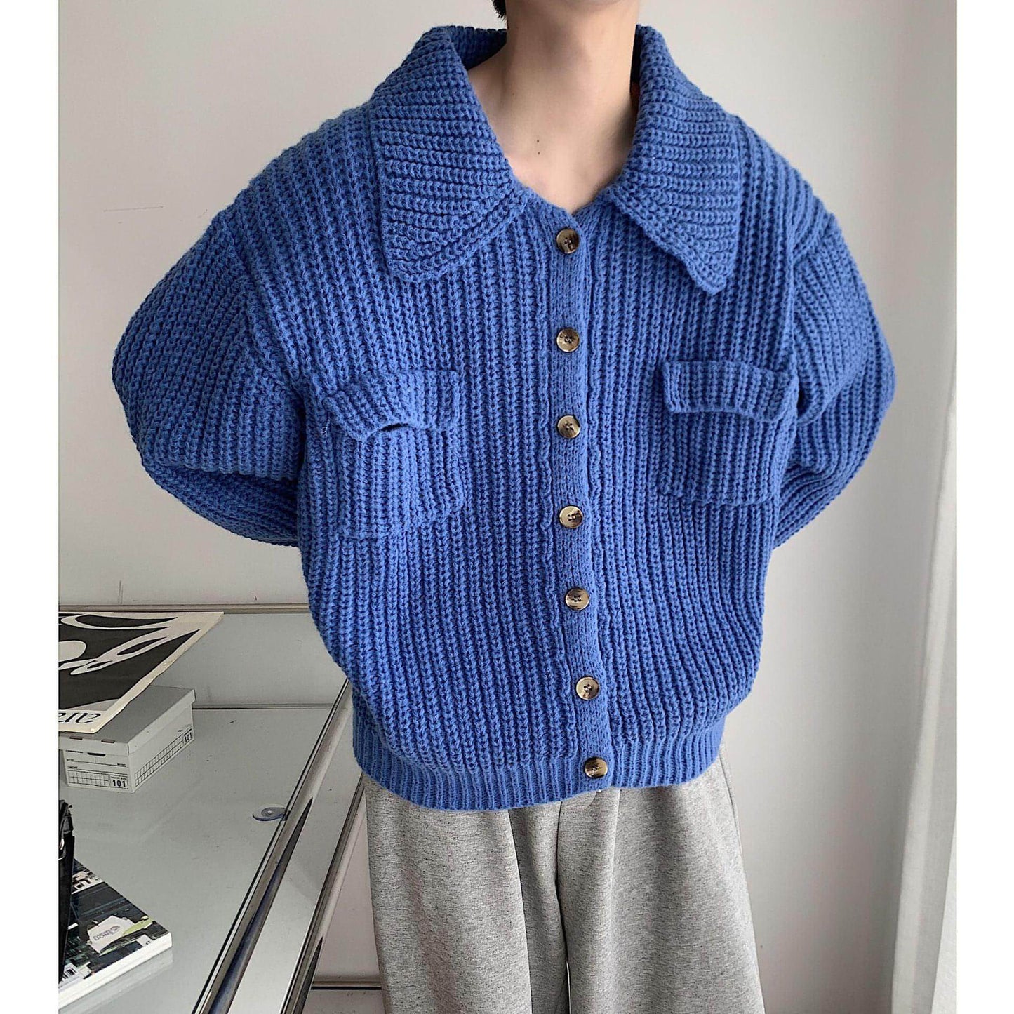 Winter Lapel Sweater Single-breasted Men's Loose Cardigan