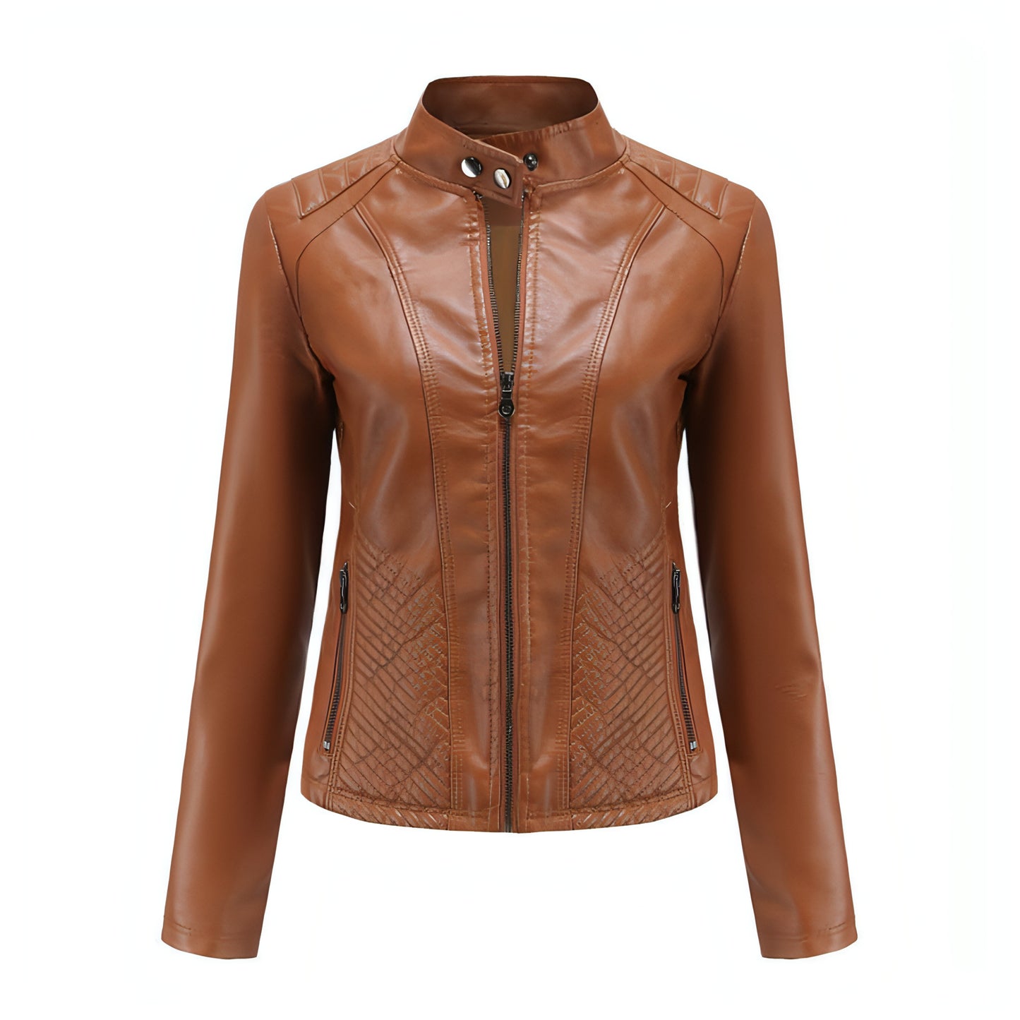 Simple European And American Trend Thin Coat Long Sleeve Motorcycle Jacket Women