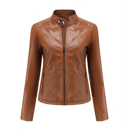 Simple European And American Trend Thin Coat Long Sleeve Motorcycle Jacket Women